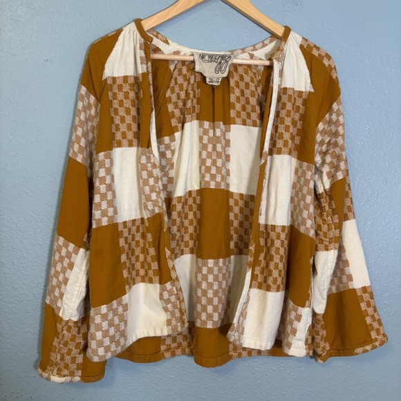 Ace & Jig Womens Chase Cardigan Clove Brown Plaid Waist Tie Size XS Cotton - Picture 6 of 10